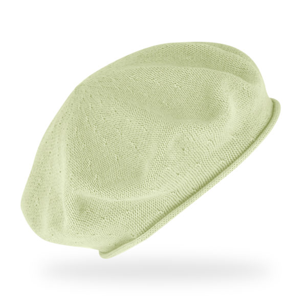 Baskenmütze Baumwolle Sommer Rollrand - Lindgrün