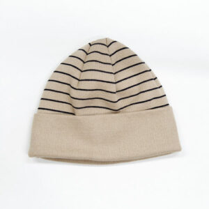 Strickmütze Umschlag Bio-Baumwolle gestreift GOTS - Beige