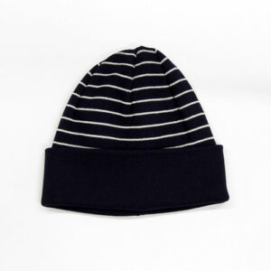 Strickmütze Umschlag Bio-Baumwolle gestreift GOTS - Marine