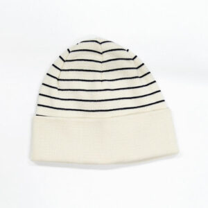 Strickmütze Umschlag Bio-Baumwolle gestreift GOTS - Wollweiß/Marine