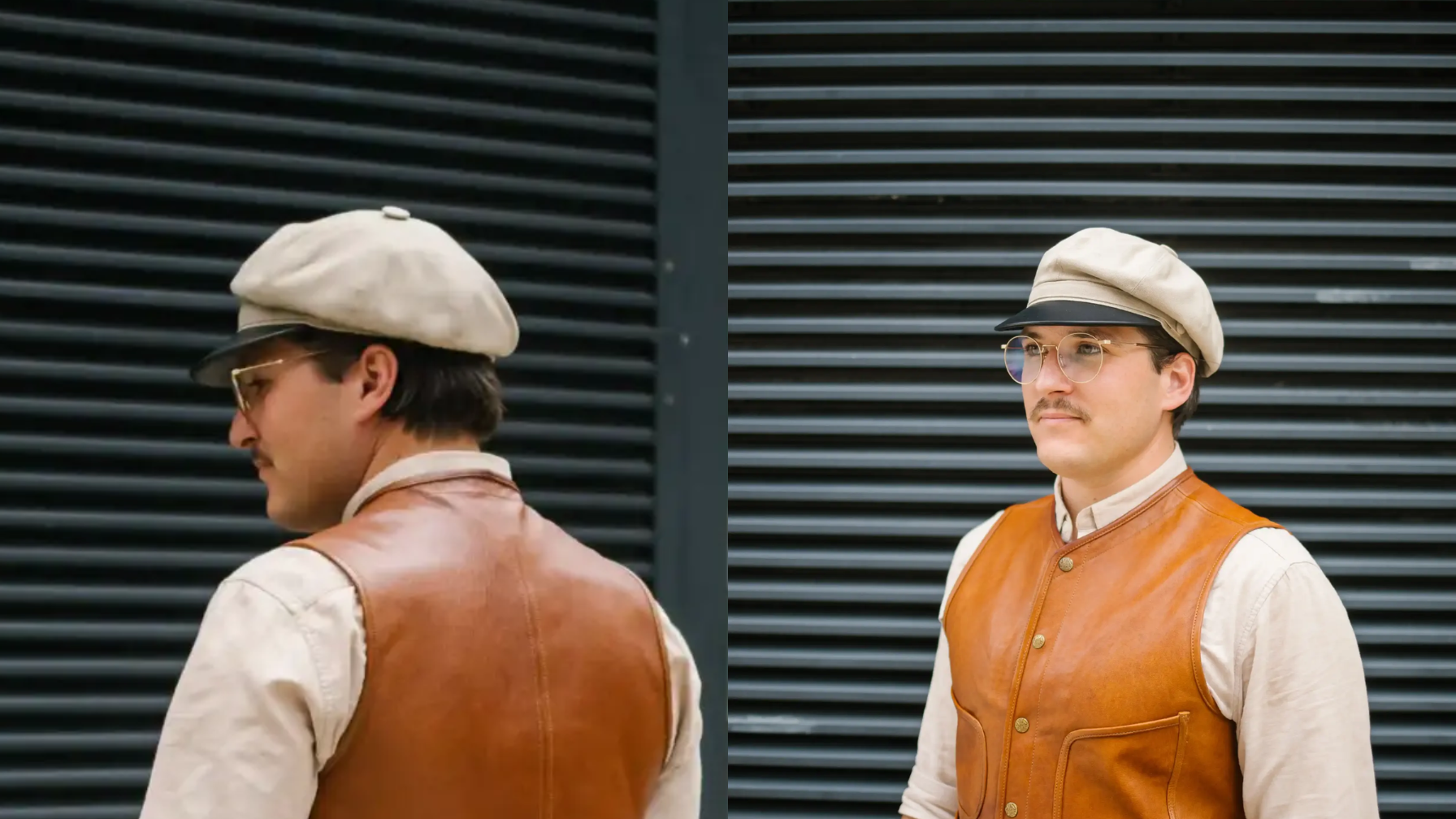 Bullani Ballonmütze Marlon Brando in Sand mit schwarzem Lederschirm