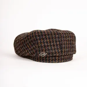 JJ Hats 8-Panel Cap Harris Tweed Ansicht hinten links mit Logo-Applikation