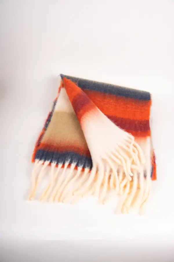 Seeberger gewebter Schal mit Streifen Kiesel Papaya