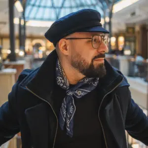 Balke Elbsegler Wolle und Hemley Seidentuch Paisley meliert blau