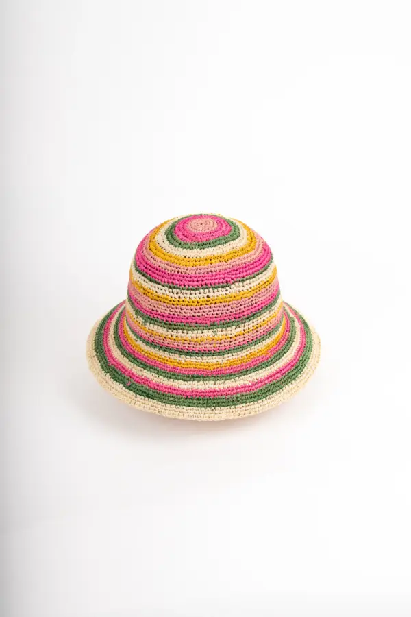 Fiebig Häkelhut gestreift aus Raffia, Crochet Hat, Strohhut rollbar